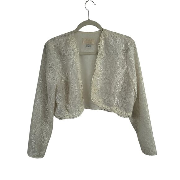 Scott McLintock White Floral Lace Jacket Cottage Romantic Prairie Womens Size 12 - Picture 1 of 5